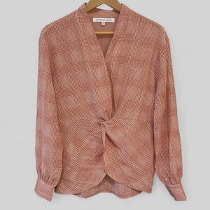 Cupcakes and Cashmere Womens Knot Front Blouse Size Small Pink Plaid